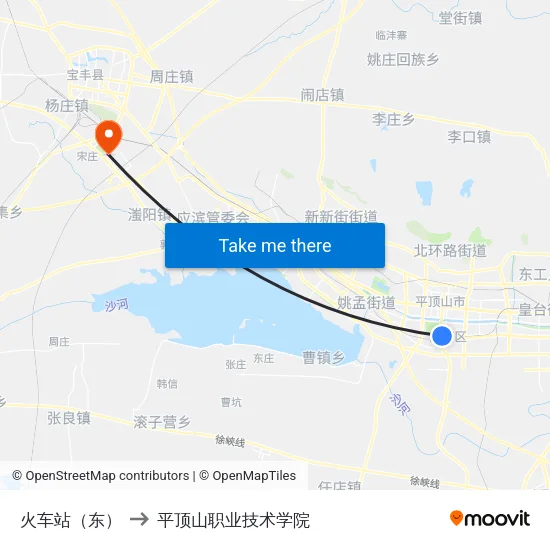 火车站（东） to 平顶山职业技术学院 map