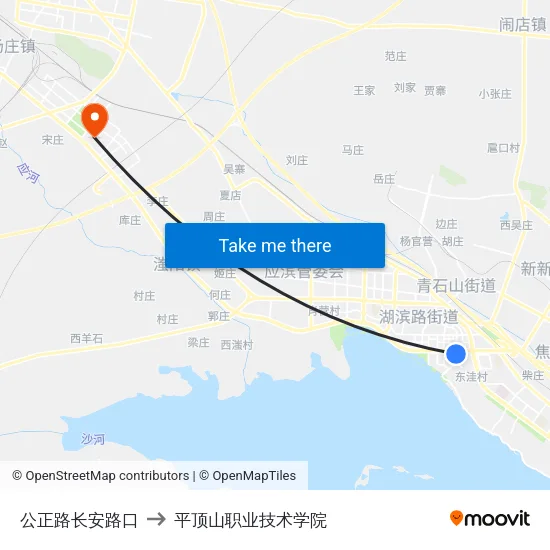 公正路长安路口 to 平顶山职业技术学院 map