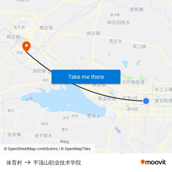 体育村 to 平顶山职业技术学院 map