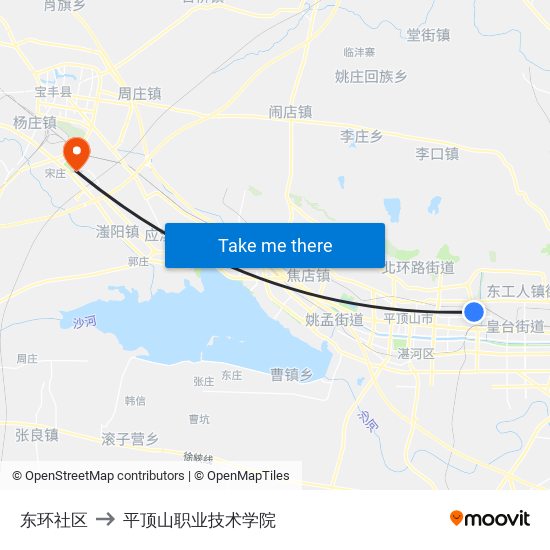 东环社区 to 平顶山职业技术学院 map