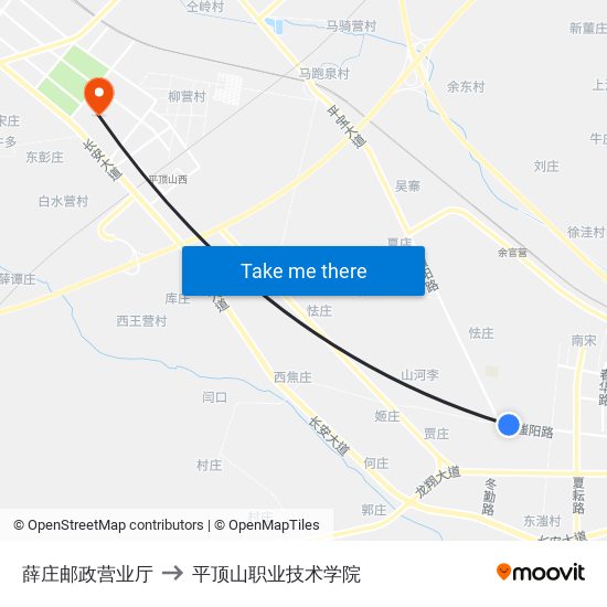 薛庄邮政营业厅 to 平顶山职业技术学院 map