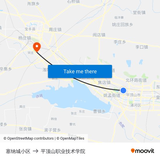 塞纳城小区 to 平顶山职业技术学院 map