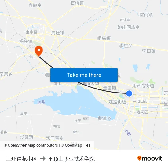 三环佳苑小区 to 平顶山职业技术学院 map