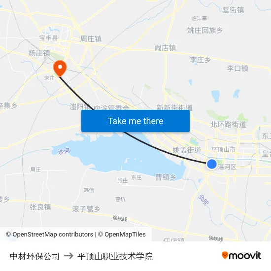 中材环保公司 to 平顶山职业技术学院 map