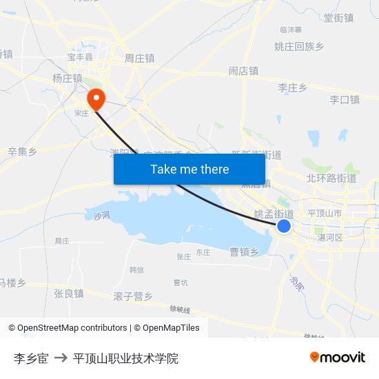 李乡宦 to 平顶山职业技术学院 map