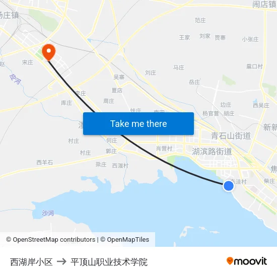 西湖岸小区 to 平顶山职业技术学院 map