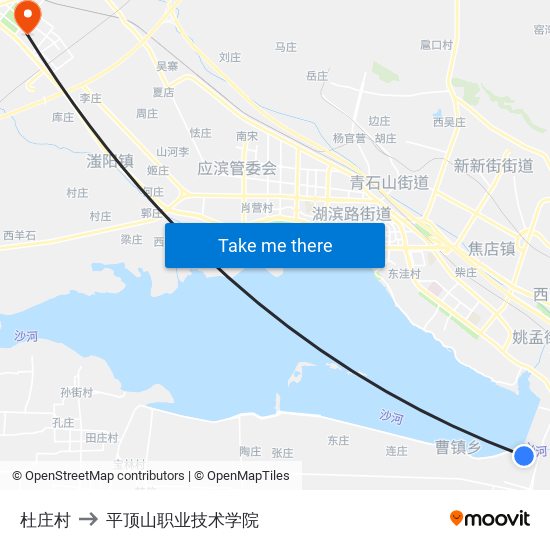 杜庄村 to 平顶山职业技术学院 map