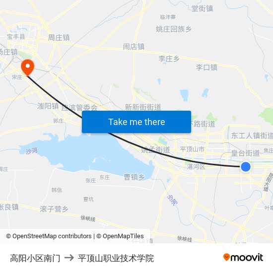 高阳小区南门 to 平顶山职业技术学院 map