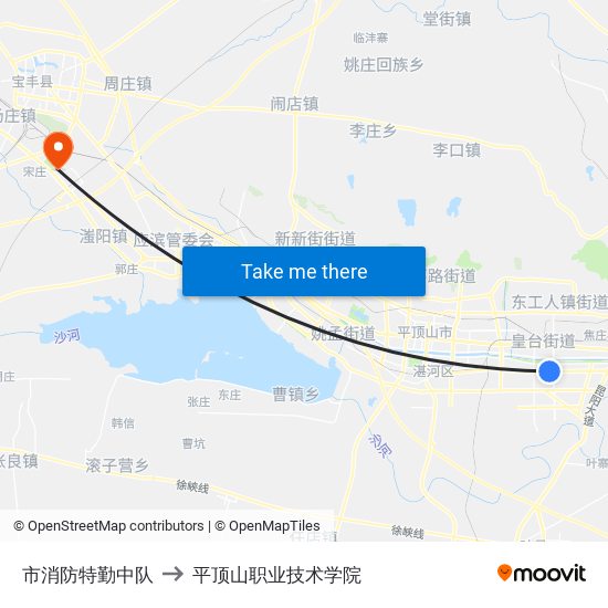 市消防特勤中队 to 平顶山职业技术学院 map