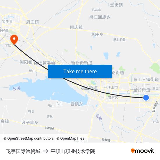 飞宇国际汽贸城 to 平顶山职业技术学院 map