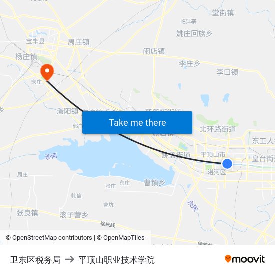 卫东区税务局 to 平顶山职业技术学院 map