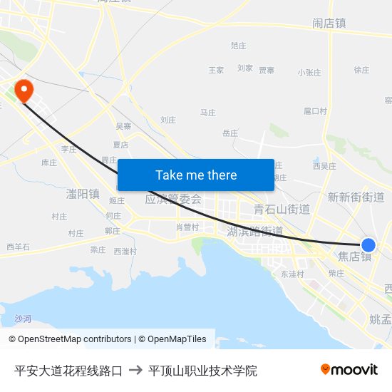 平安大道花程线路口 to 平顶山职业技术学院 map