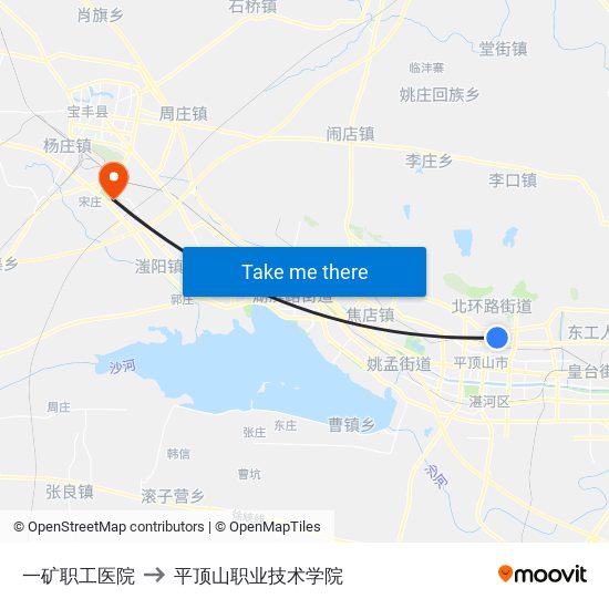 一矿职工医院 to 平顶山职业技术学院 map