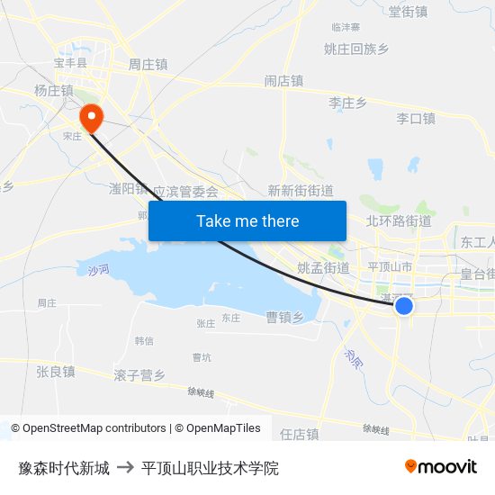 豫森时代新城 to 平顶山职业技术学院 map