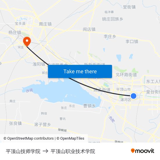 平顶山技师学院 to 平顶山职业技术学院 map