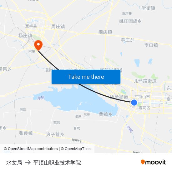 水文局 to 平顶山职业技术学院 map