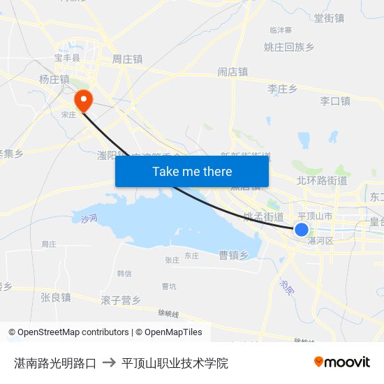 湛南路光明路口 to 平顶山职业技术学院 map