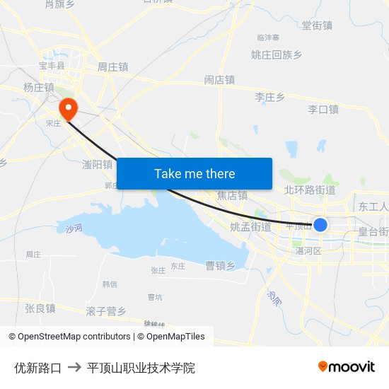 优新路口 to 平顶山职业技术学院 map