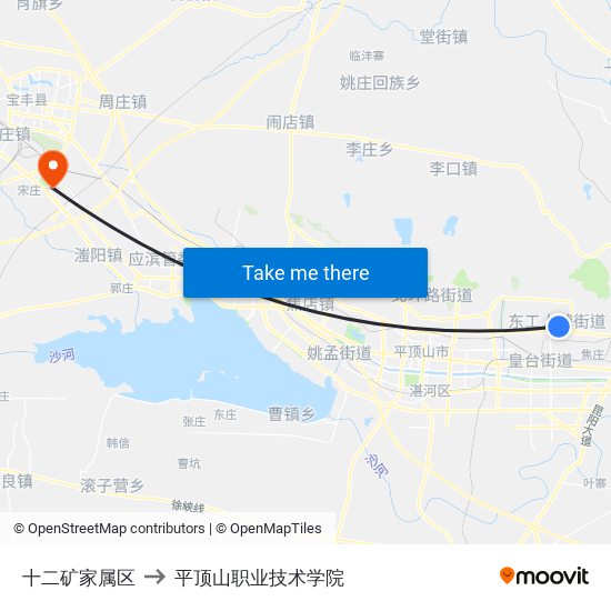 十二矿家属区 to 平顶山职业技术学院 map