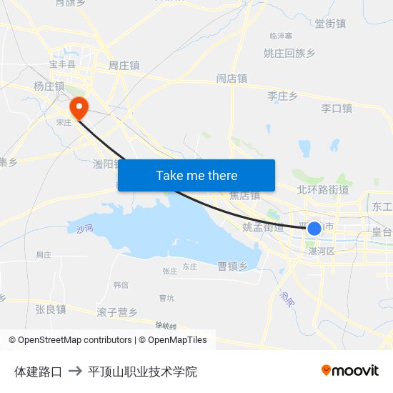 体建路口 to 平顶山职业技术学院 map