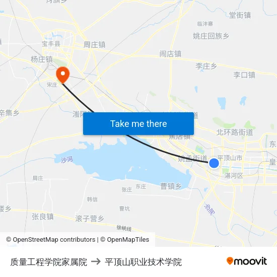 质量工程学院家属院 to 平顶山职业技术学院 map