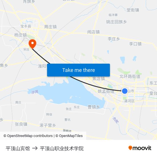 平顶山宾馆 to 平顶山职业技术学院 map