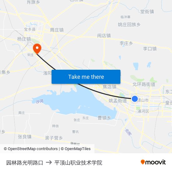 园林路光明路口 to 平顶山职业技术学院 map