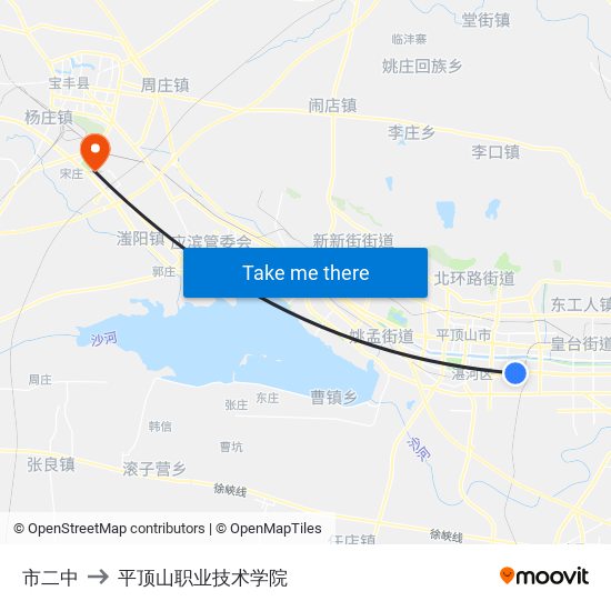 市二中 to 平顶山职业技术学院 map