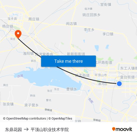 东鼎花园 to 平顶山职业技术学院 map