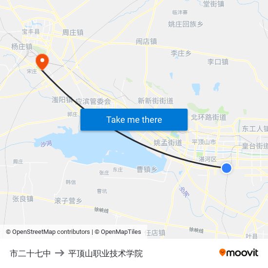 市二十七中 to 平顶山职业技术学院 map