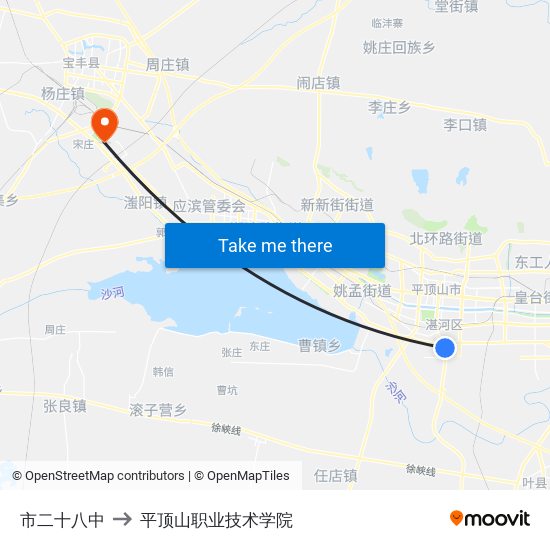 市二十八中 to 平顶山职业技术学院 map