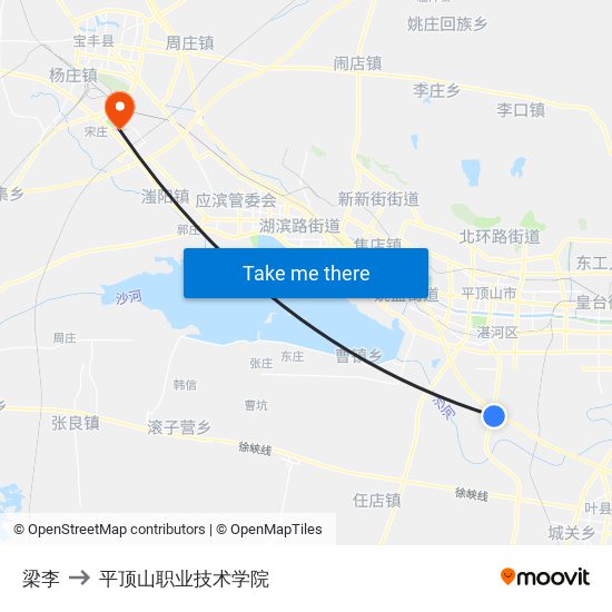 梁李 to 平顶山职业技术学院 map