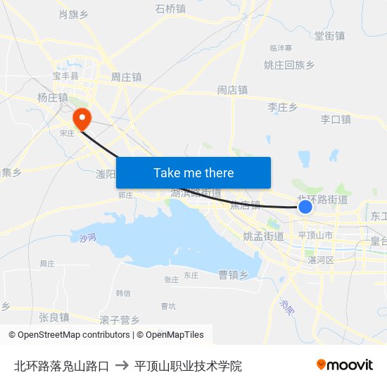 北环路落凫山路口 to 平顶山职业技术学院 map