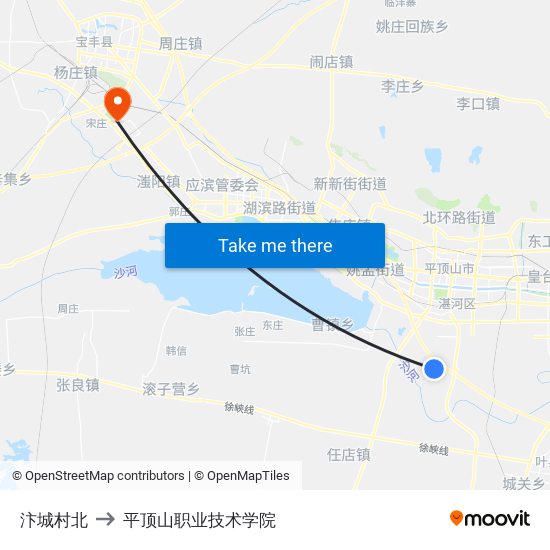 汴城村北 to 平顶山职业技术学院 map