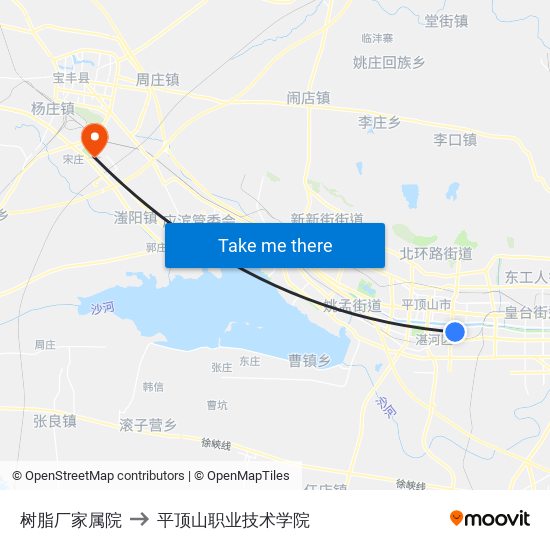 树脂厂家属院 to 平顶山职业技术学院 map