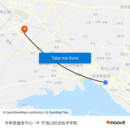 市审批服务中心 to 平顶山职业技术学院 map