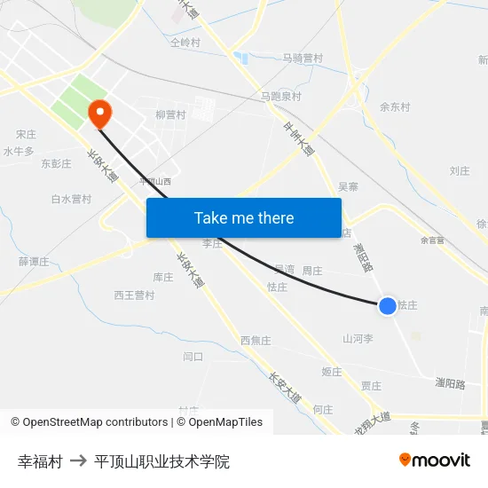 幸福村 to 平顶山职业技术学院 map
