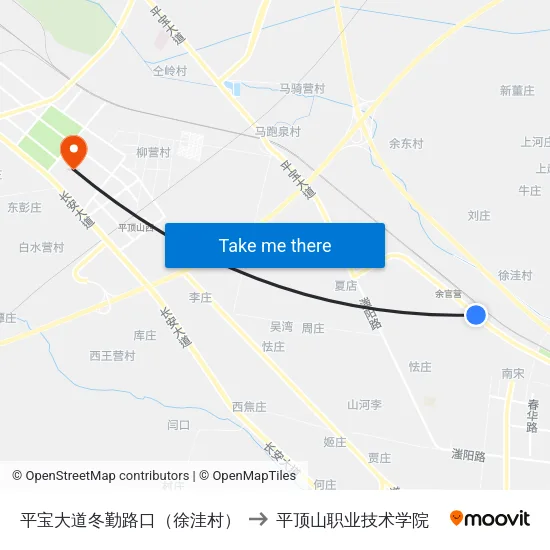 平宝大道冬勤路口（徐洼村） to 平顶山职业技术学院 map