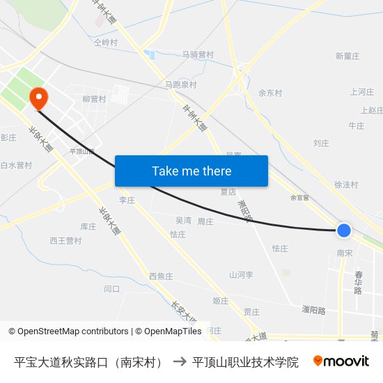 平宝大道秋实路口（南宋村） to 平顶山职业技术学院 map