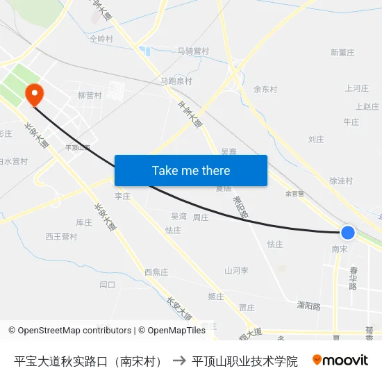 平宝大道秋实路口（南宋村） to 平顶山职业技术学院 map