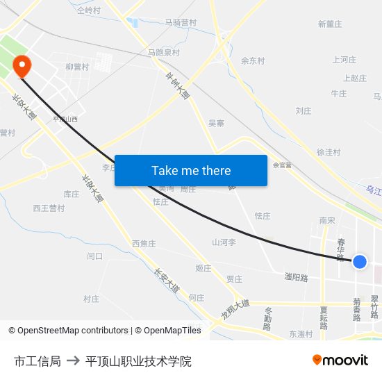 市工信局 to 平顶山职业技术学院 map