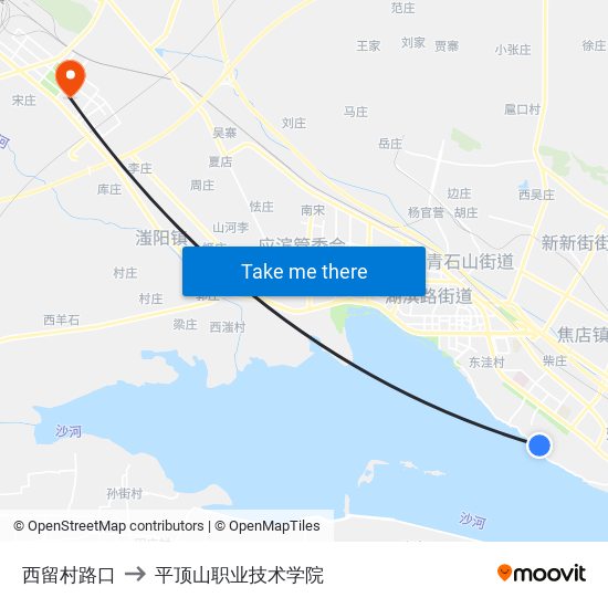 西留村路口 to 平顶山职业技术学院 map