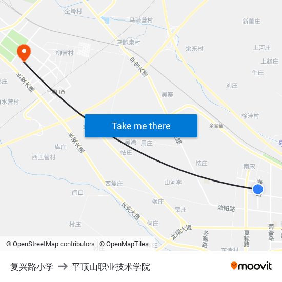 复兴路小学 to 平顶山职业技术学院 map