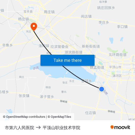 市第六人民医院 to 平顶山职业技术学院 map