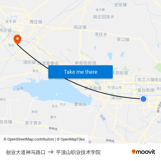 创业大道神马路口 to 平顶山职业技术学院 map