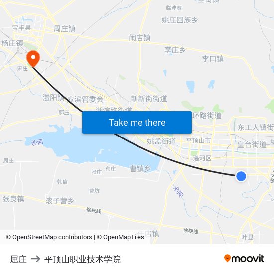 屈庄 to 平顶山职业技术学院 map