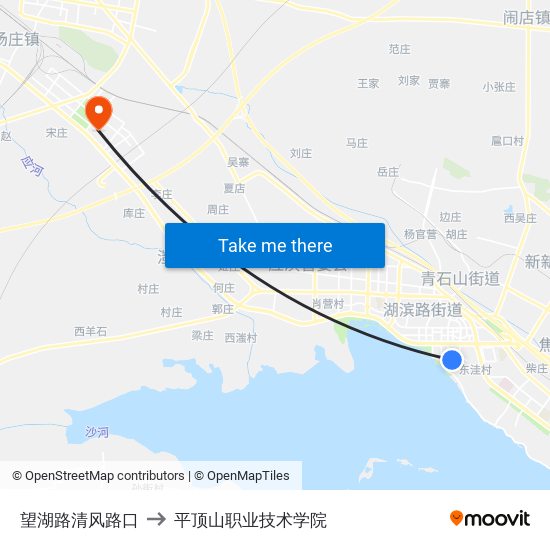 望湖路清风路口 to 平顶山职业技术学院 map