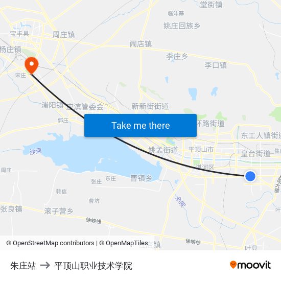 朱庄站 to 平顶山职业技术学院 map