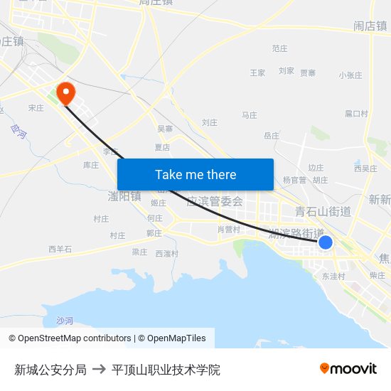 新城公安分局 to 平顶山职业技术学院 map