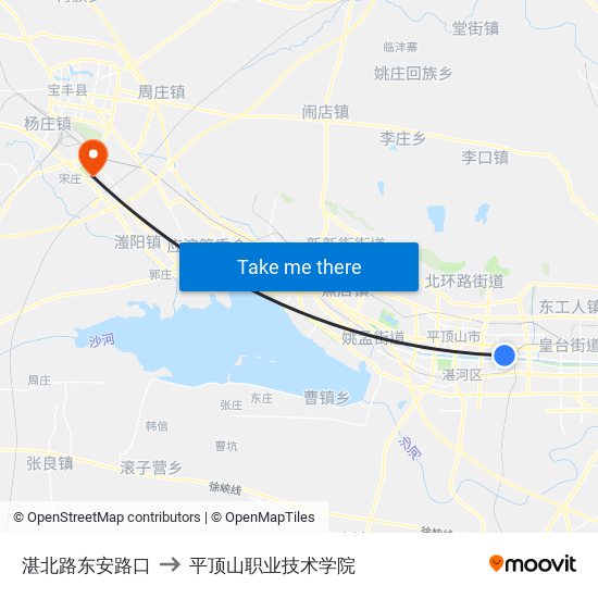 湛北路东安路口 to 平顶山职业技术学院 map